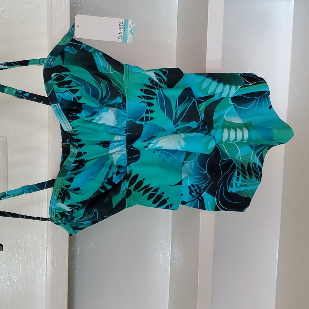 Sunsets Teal Floral One-Piece tankini top